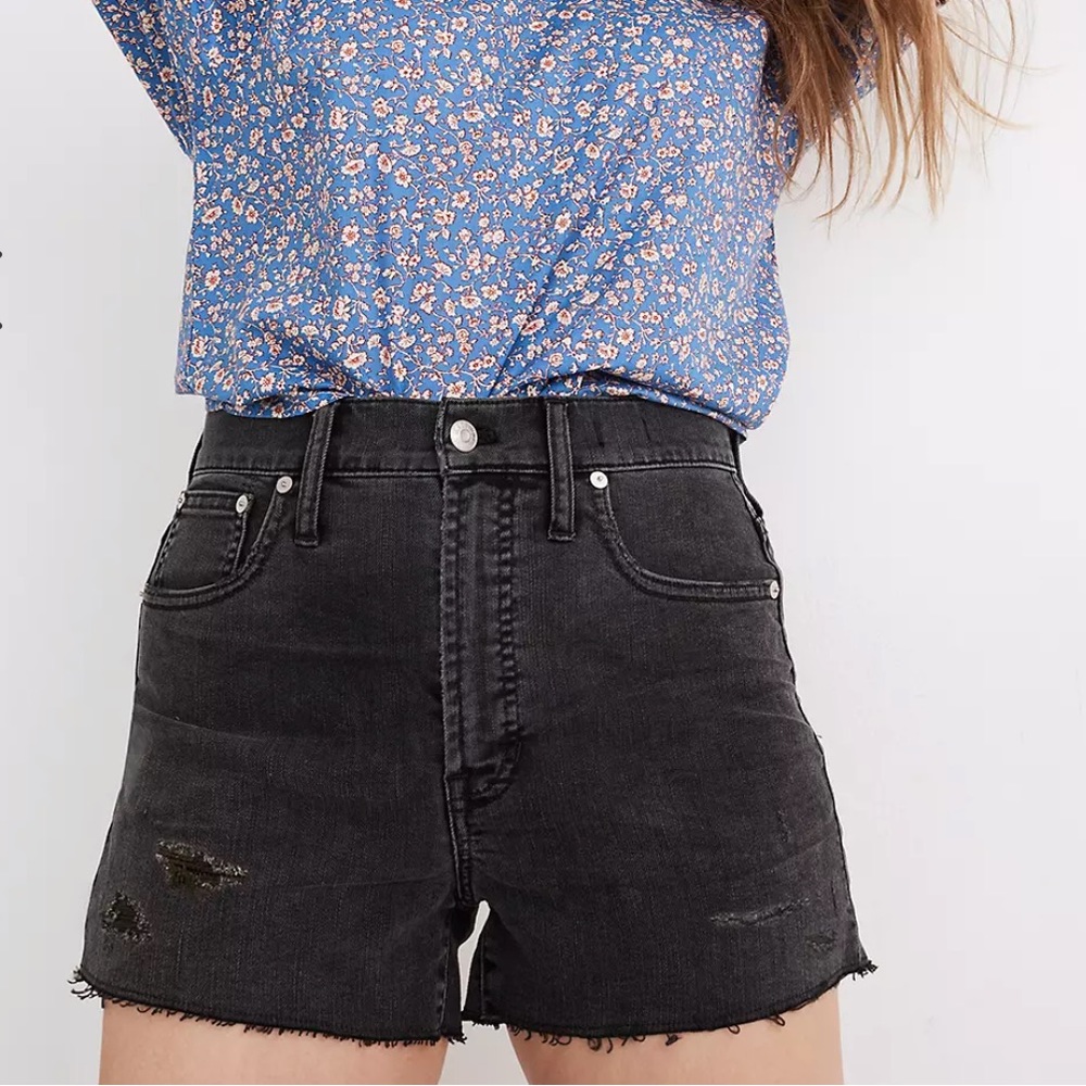 Madewell Black High-Rise Distressed Denim Shorts